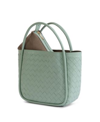 Women's Pastel Green Woven Leather Top Handle Bag