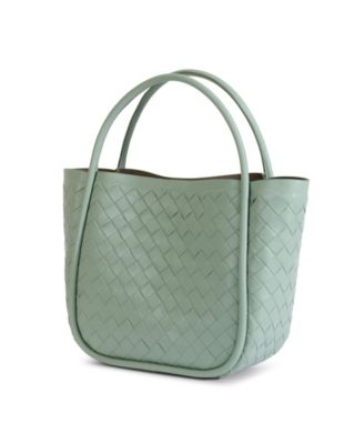 Women's Pastel Green Woven Leather Top Handle Bag