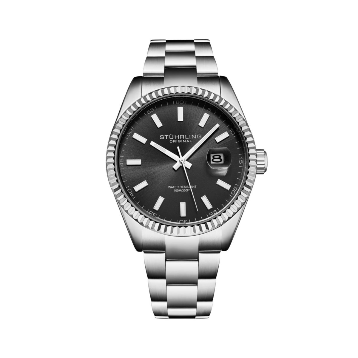 Stuhrling Vanguard 4069 Men s Quartz Watch – 42mm, Black Dial, Stainless Steel Bracelet