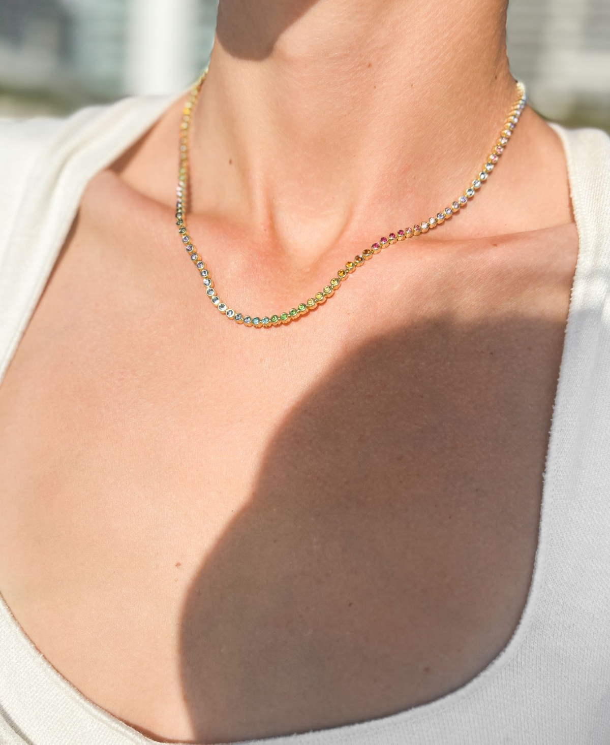 Adornia 14k Plated Crystal Rainbow Tennis Necklace In Multi