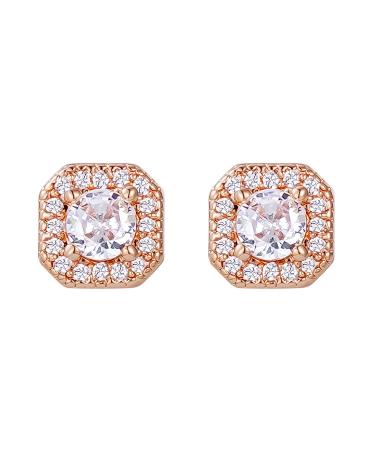 Adornia Rose Gold Cubic Zirconia Halo Square Cushion Stud Earrings In Multi