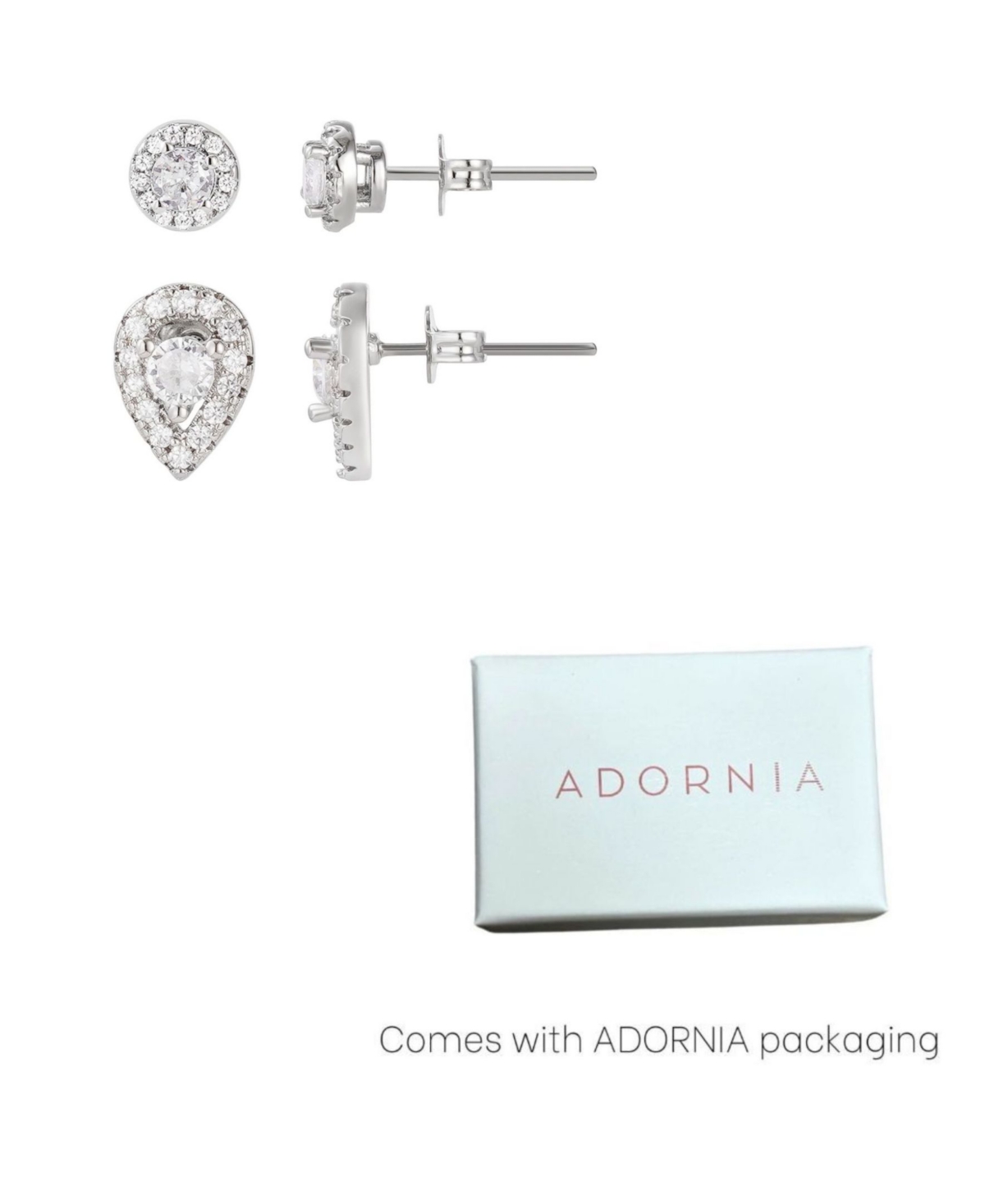 Adornia Silver Plated Set Of 2 Halo Stud Earrings In Silver