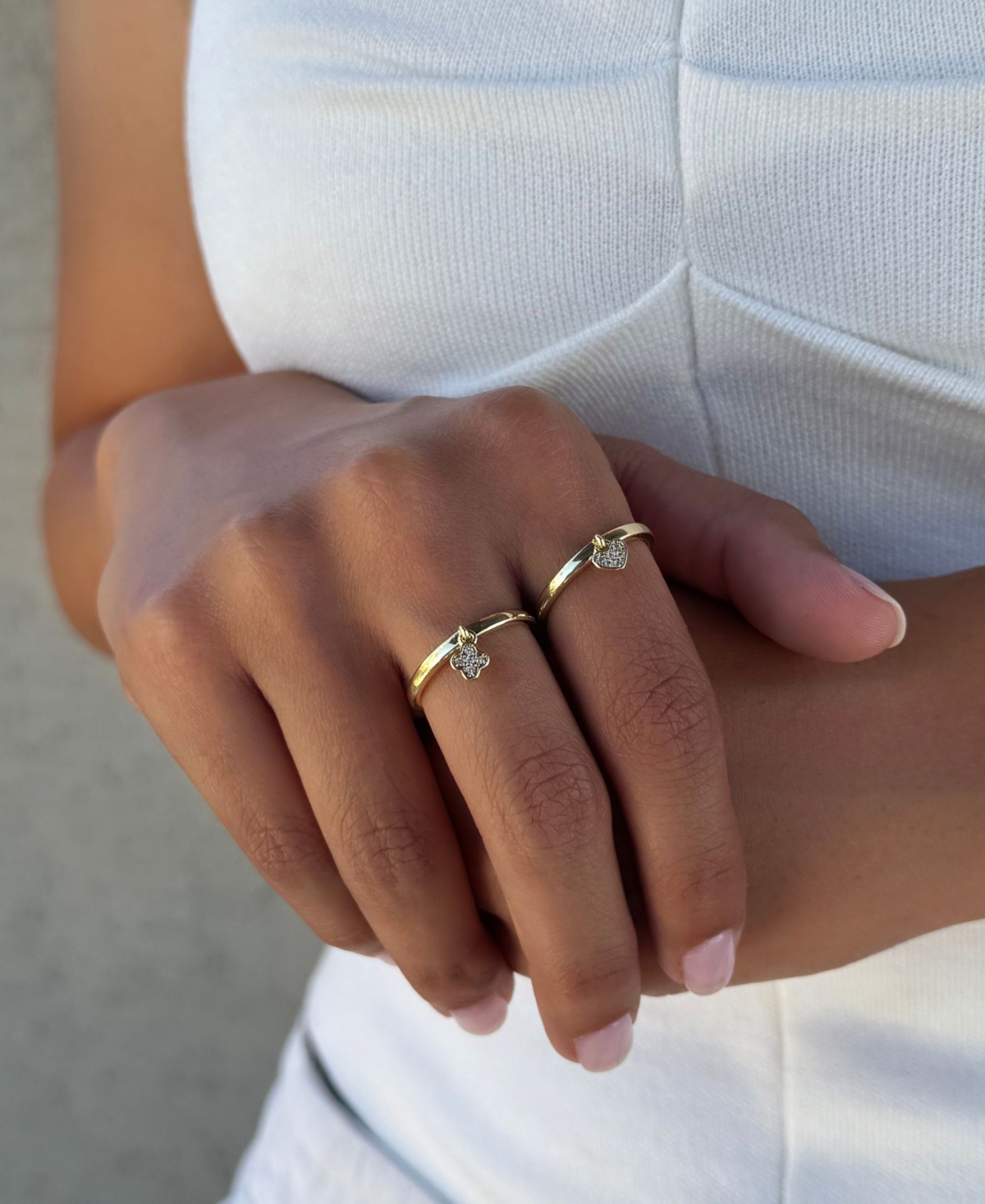 Adornia Gold Cubic Zirconia Dangling Heart And Clover Ring Set In Gold