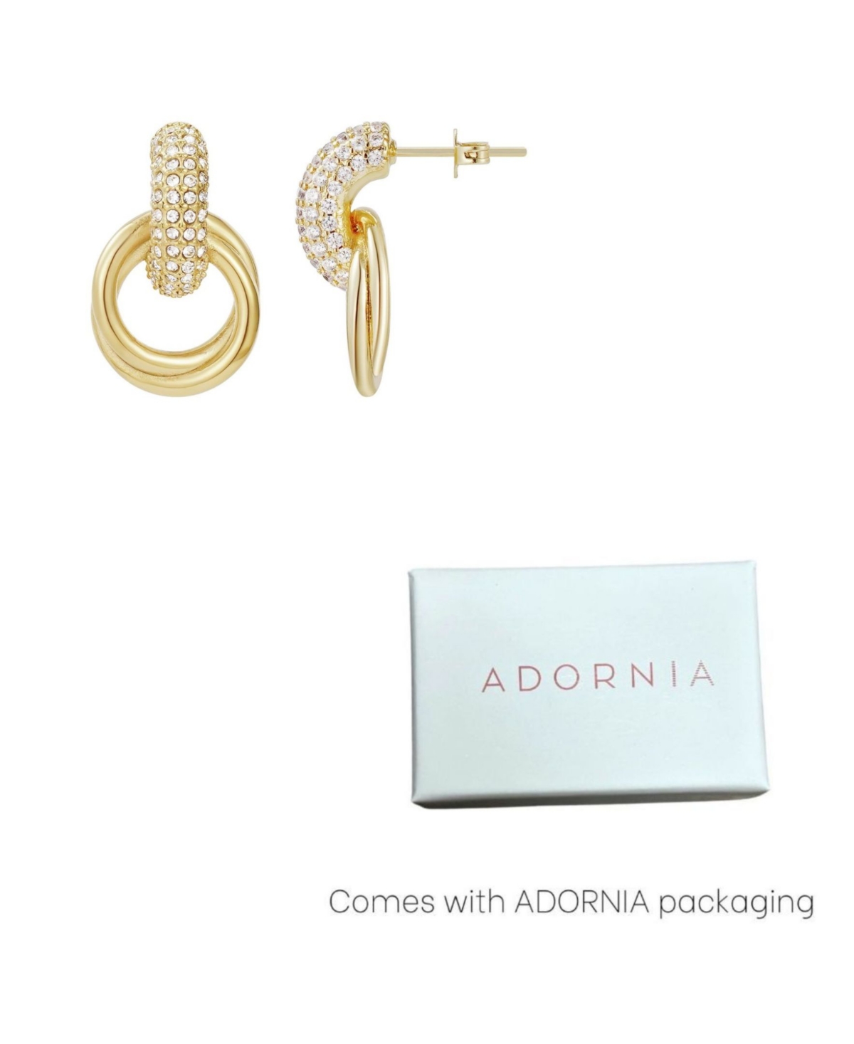 Adornia Tarnish Resistant 14k Gold Plated Crystal Doorknocker Earrings In Gold