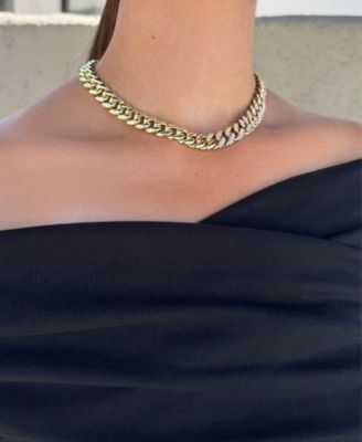 Gold Crystal Half Curb Chain Necklace