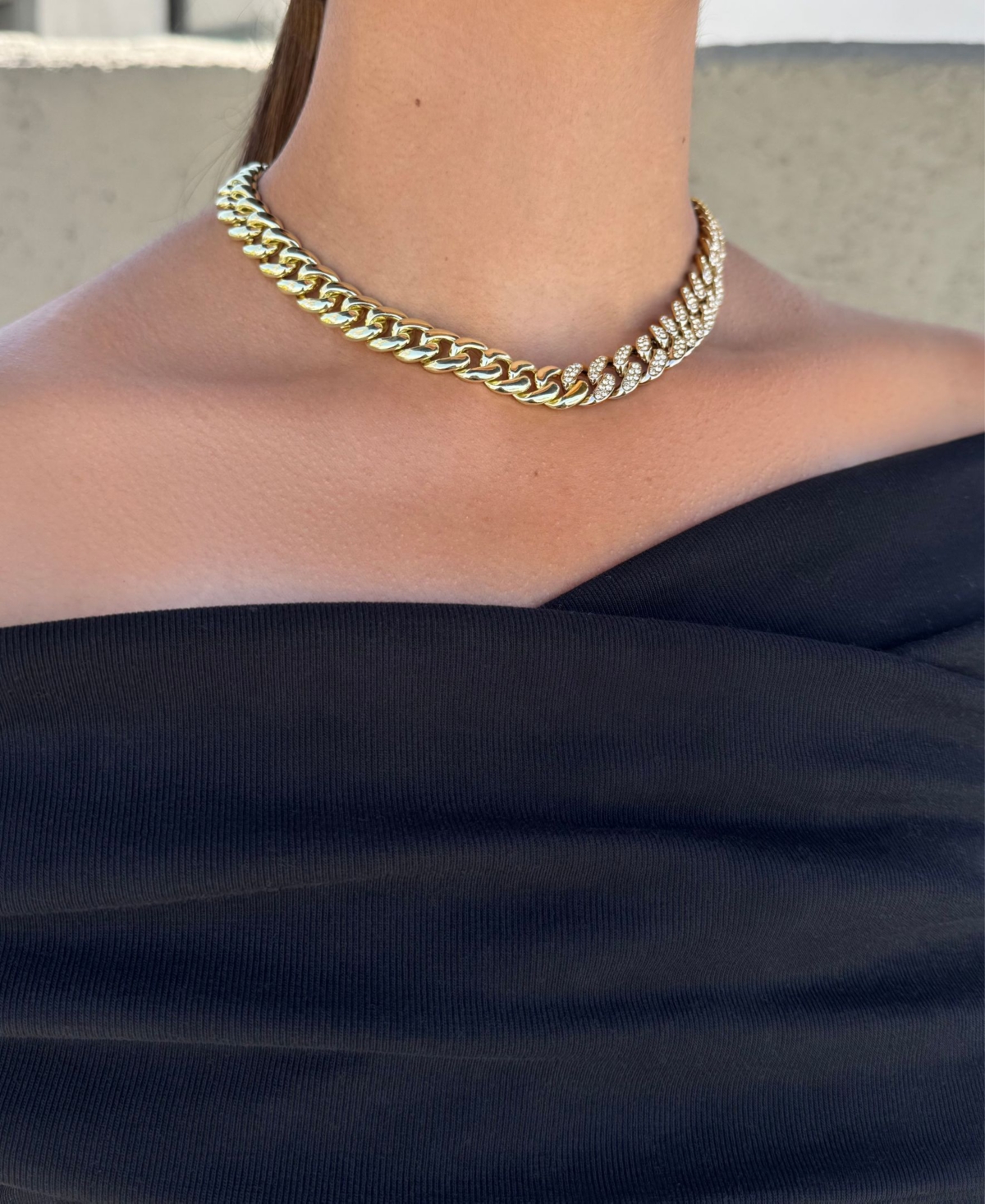 Adornia Gold Crystal Half Curb Chain Necklace