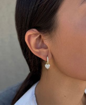 Gold Plated Cubic Zirconia Heart Huggie Earrings