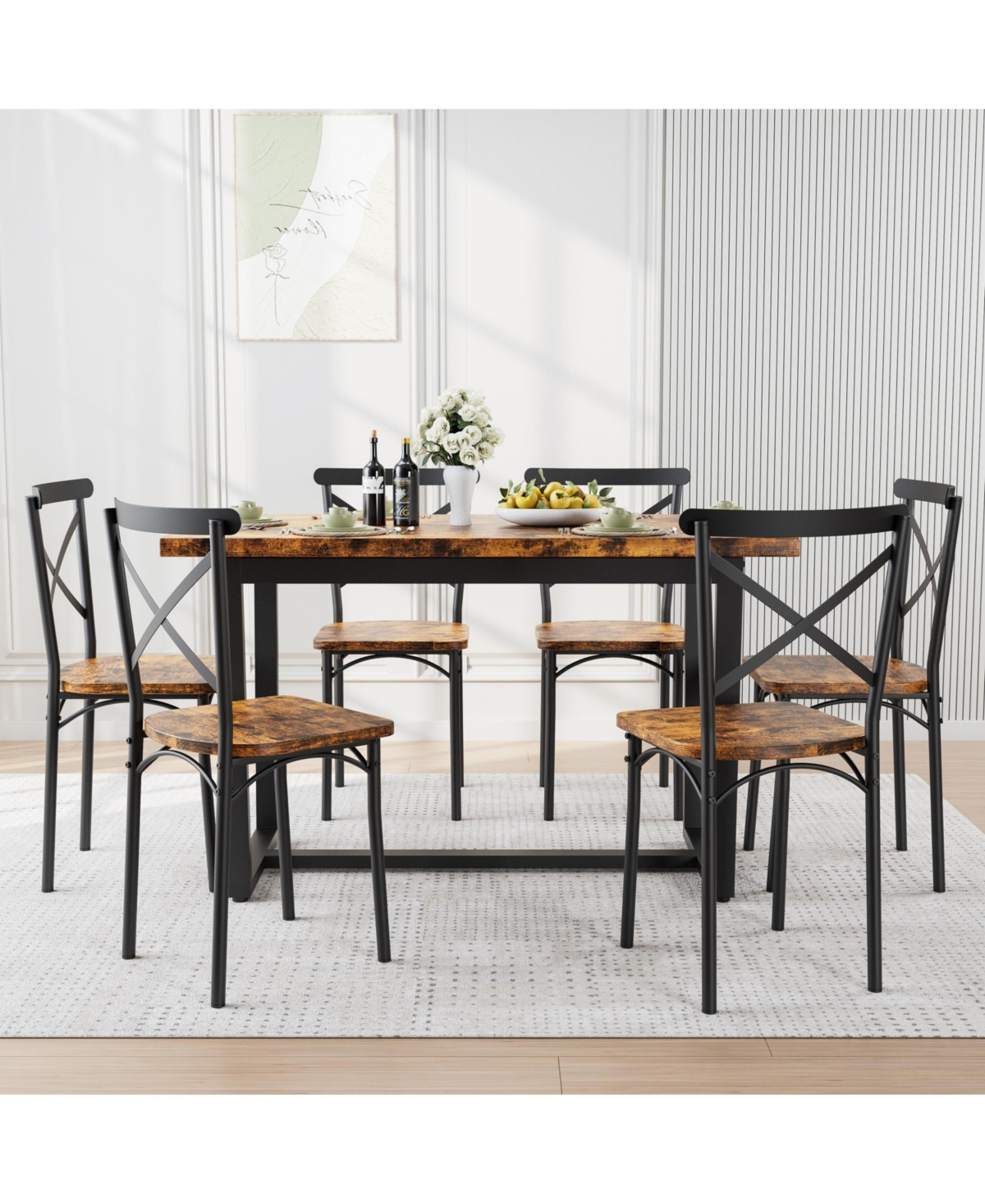 Casainc 7 Piece Dining Table Set with Chairs for Kitchen, Breakfast Nook or Living Room