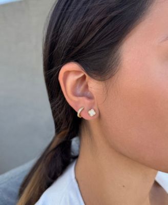 Gold Plated Cubic Zirconia Huggie and Clover Stud Set