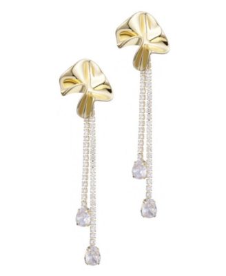 Gold Plated Crystal Flower Tennis Drop Earrings