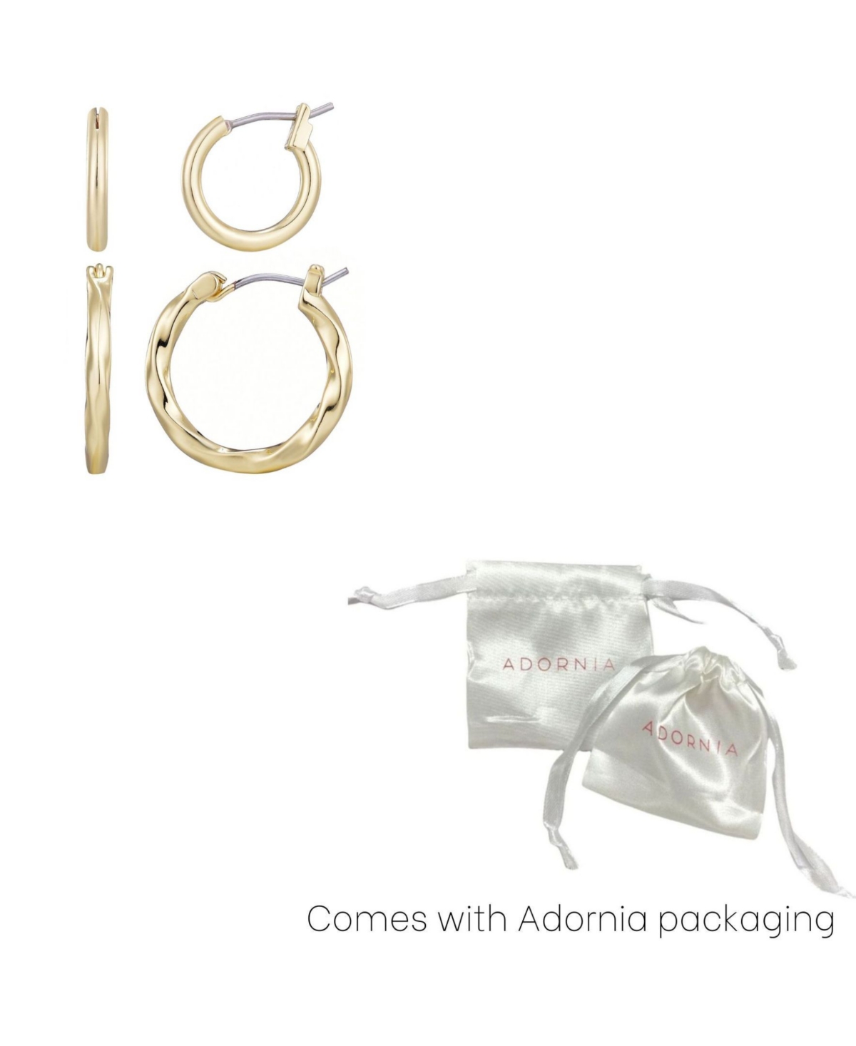 Adornia Set Of 2 Hoop Earrings In Gold