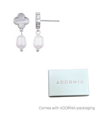 Silver Plated Freshwater Pearl Clover Drop Earrings