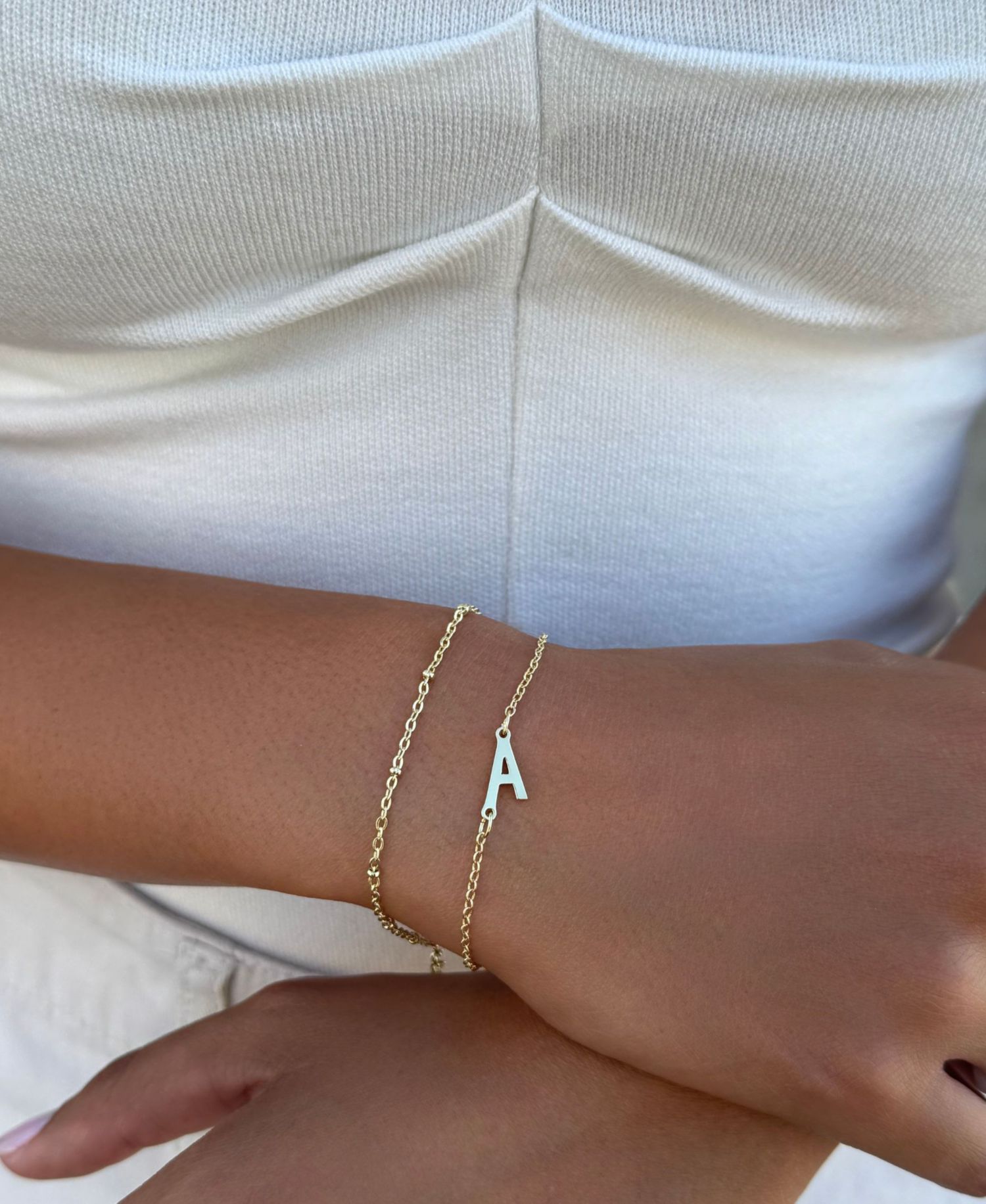 Gold Initial Bracelet Set