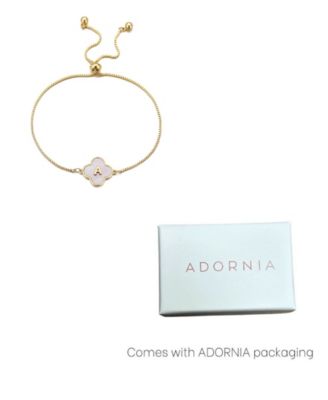 Gold Mother of Pearl Initial Clover Bolo Bracelet