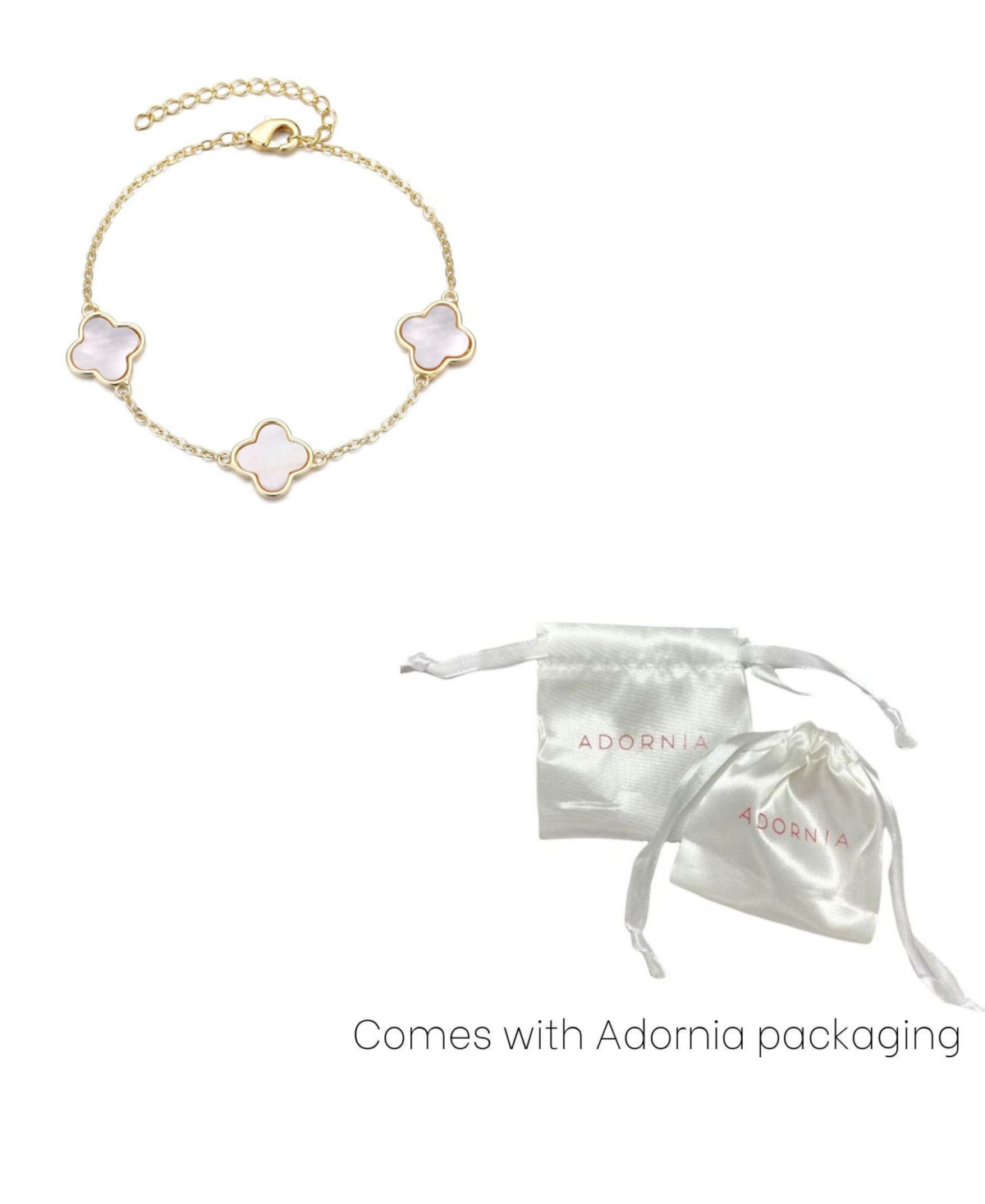 Adornia 14k Yellow Gold Plated White Mother Of Pearl Clover Station Bracelet In Multi