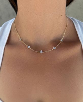 Gold Cubic Zirconia Flower Station Necklace