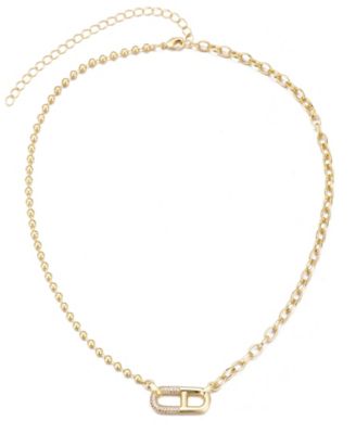 Cubic Zirconia Mixed Chain Sideways Pendant Necklace