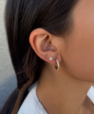 Gold Plated Cubic Zirconia Huggie and Solitaire Stud Set