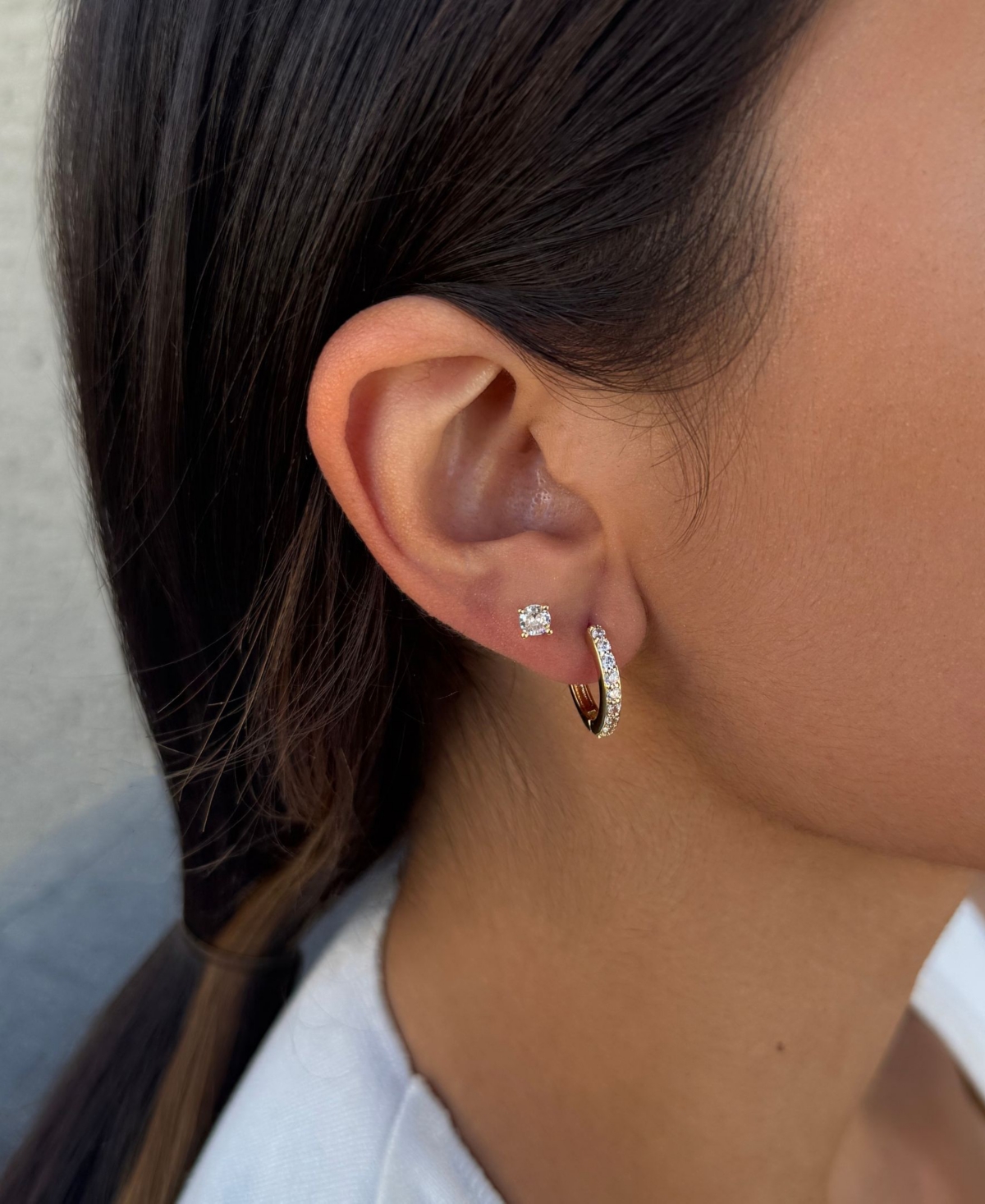 Adornia Set Of 2 Cubic Zirconia Huggie Hoop Earrings In Gold