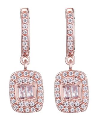 Rose Gold Plated Cubic Zirconia Asher Cut Halo Huggie Earrings