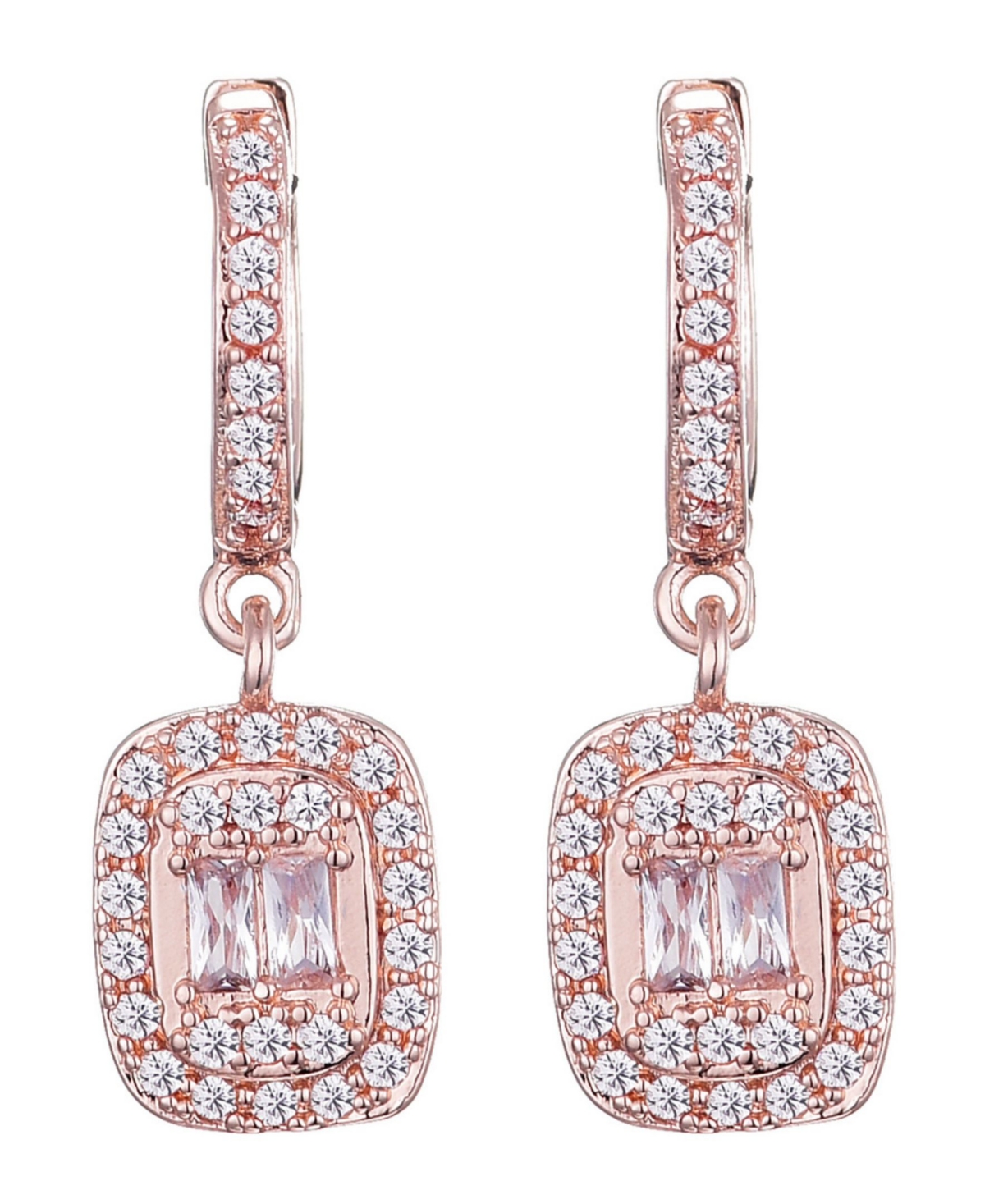 Adornia Rose Gold Cubic Zirconia Asher Cut Halo Huggie Earrings In Pink