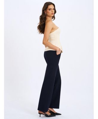 Women Yanin Navy Low-Rise Straight Leg Pants