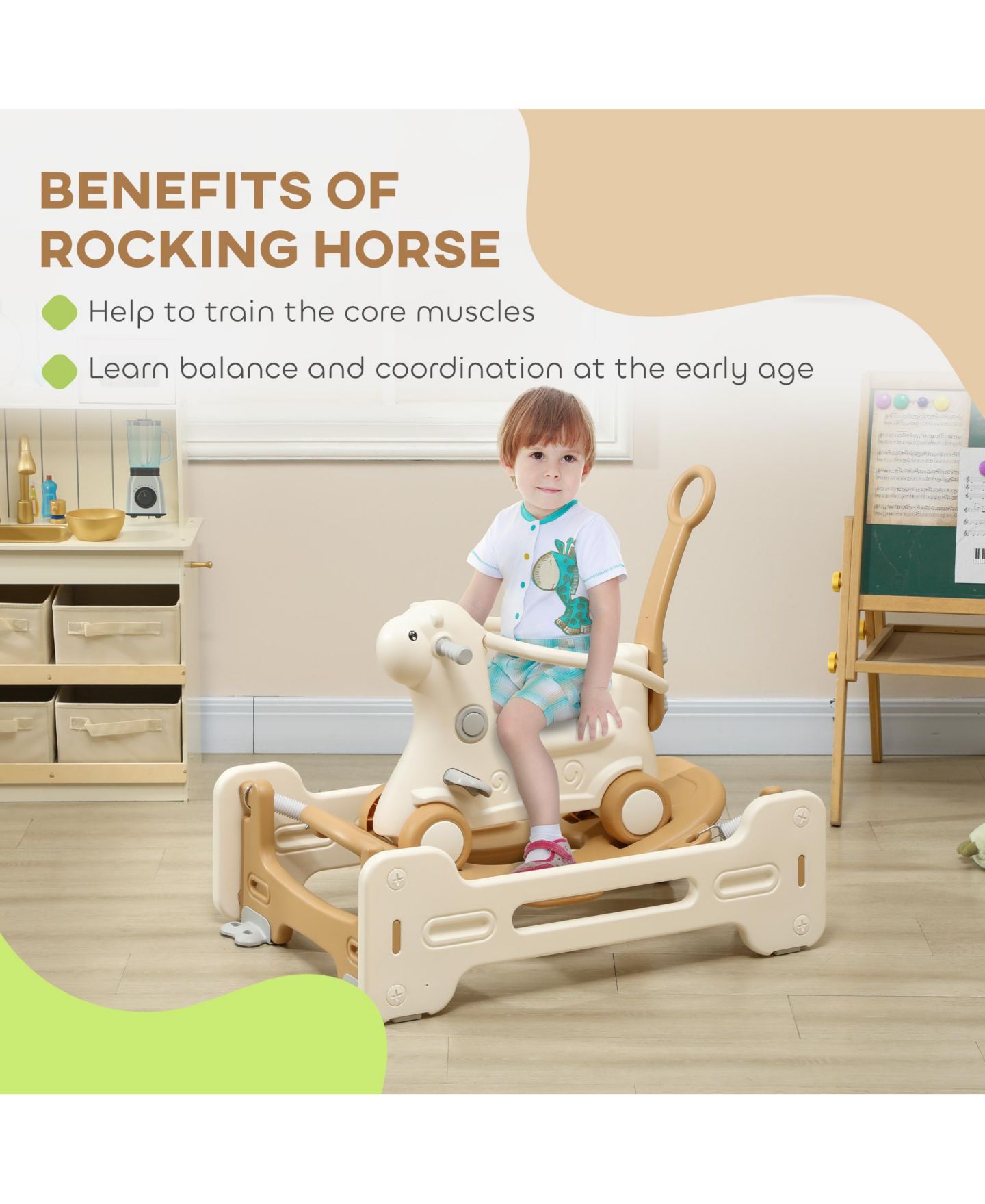 Детская игрушка Qaba 5 in 1 Rocking Horse for Kids 1-3 Years w/ Balance Board, цвет: Коричневый — фото 6