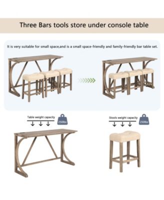 4 Piece Bar Table Set with Power Outlet and 3 Padded Stools for Dining or Living Room