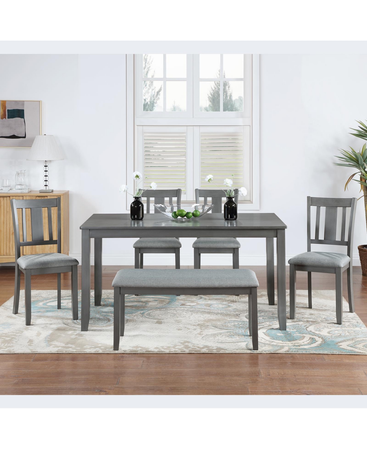 Casainc 6 Piece Dining Table Set with Rectangular Table, 4 Chairs and Bench for Dining Room