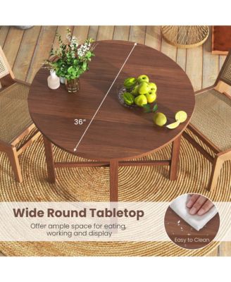 36'' Foldable Kitchen Table Round Dining Table w/Solid Rubber Wood Legs