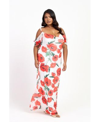 Women's Cold Shoulder Poppy Print Strappy Dress