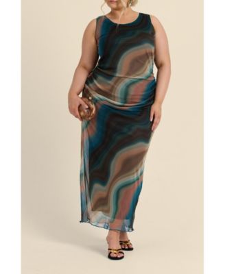 Women's Sleeveless Mesh Swirl Print Midaxi Dress