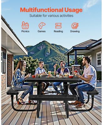 Outdoor Square Steel Picnic Table Weather Resistant Patio Dining Furniture Set