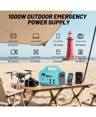1000W Portable Power Station 1024Wh Solar Generator with AC Outlet & LED Light