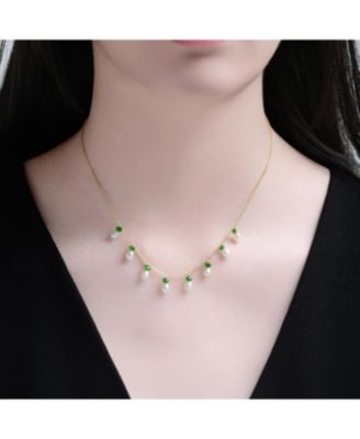 14K Gold Plated with Mother of Pearl and Green Cubic Zirconia Charm Necklace