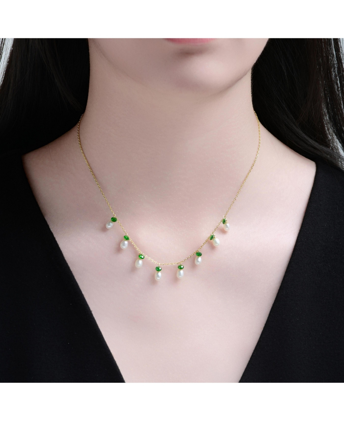 Rachel Glauber 14K Gold Plated with Mother of Pearl and Green Cubic Zirconia Charm Necklace