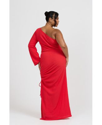 Women's One Shoulder Flare Sleeve Maxi Dress