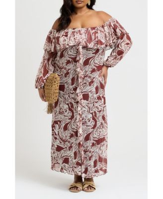 Women's Curve Ruffle Bardot Midaxi Dress