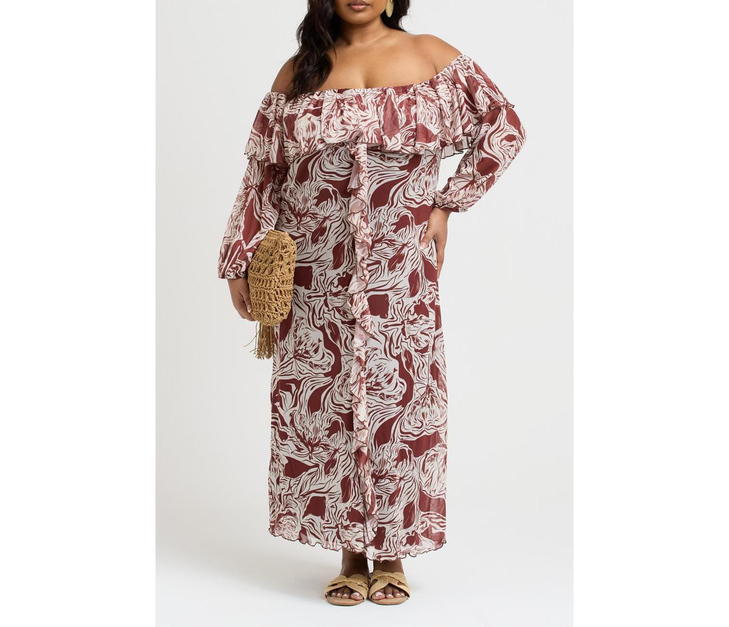 Women's Curve Ruffle Bardot Midaxi Dress