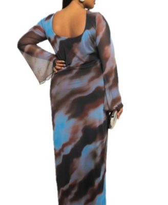 Women's Abstract Print Mesh Maxi Dress