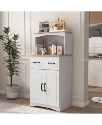 Wooden Kitchen Pantry Storage Cabinet with Drawer and Microwave Shelf