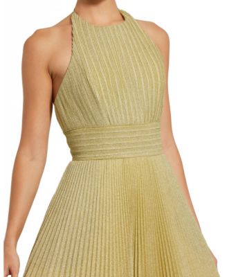 Women's Shimmering Pleated Georgette High Neck Gown