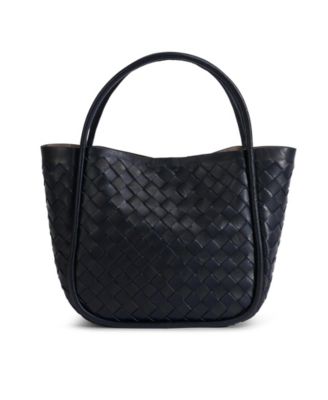 Women's Black Woven Leather Top Handle Bag