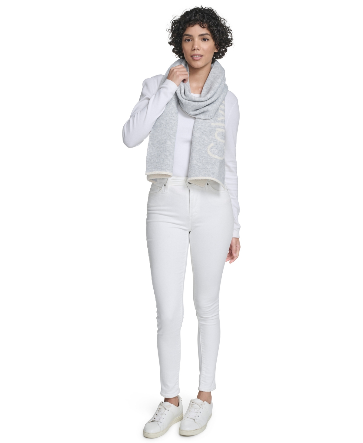 Calvin Klein Plush-lined Scarf In Gray