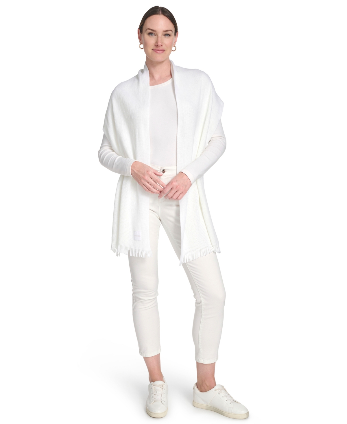 Calvin Klein Super Soft Fringe Detail Scarf In White