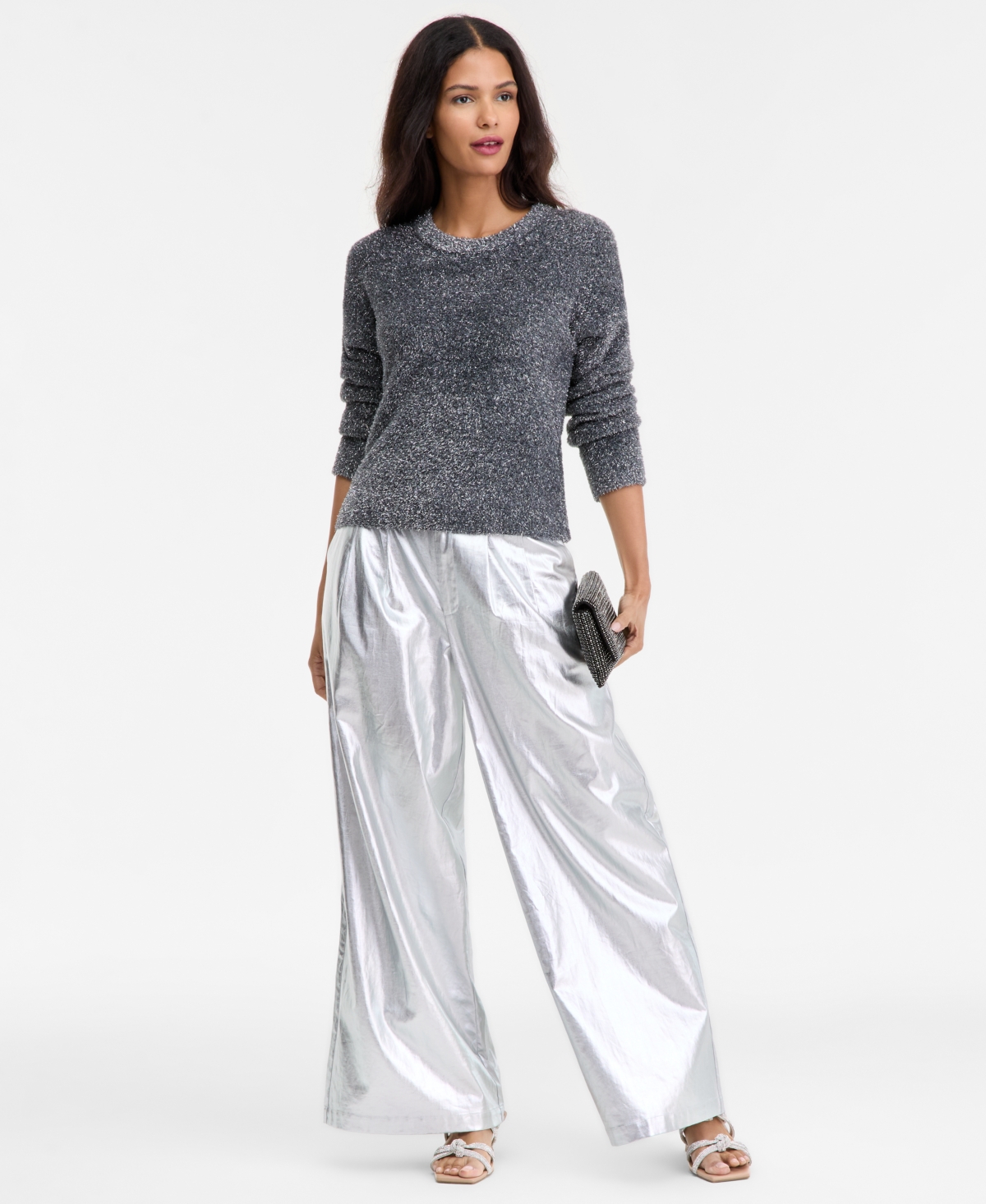 I.n.c. International Concepts Women's Metallic Crewneck Sweater