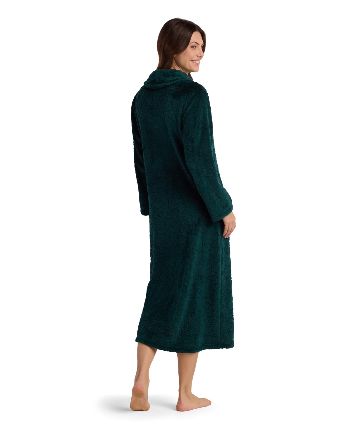 Miss Elaine Women's Collared Long Robe In Green