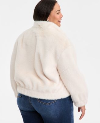 Trendy Plus Size Solid Faux-Fur Bomber Jacket, Macy's Exclusive