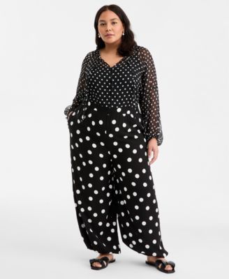 On 34th - Trendy Plus Size Polka-Dot Pull-On Balloon Pants
