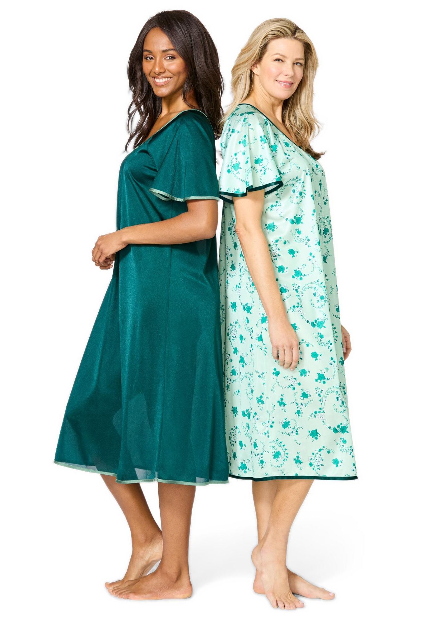 Женские платья Only Neccessities Plus Size Only Necessities 2-Pack Short Silky Gown, цвет: Мятный с принтом — фото 3
